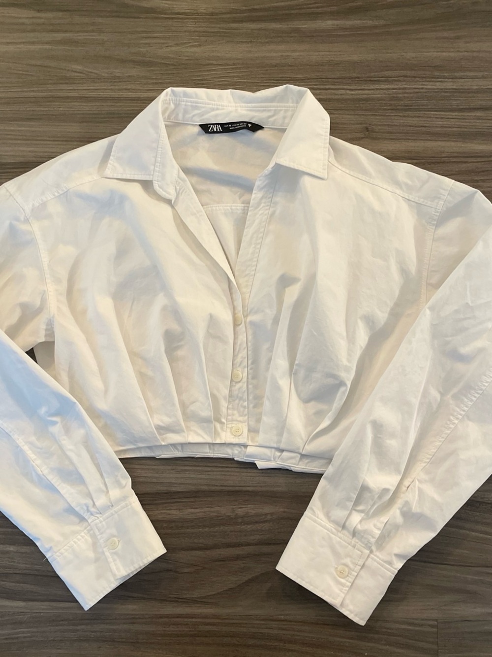 ZARA White Cropped Button-Down Shirt